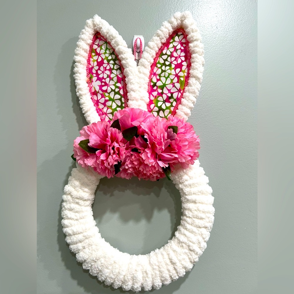 Brand new cute bunny wall/indoor hanging wreath. Handmade one of a kind.